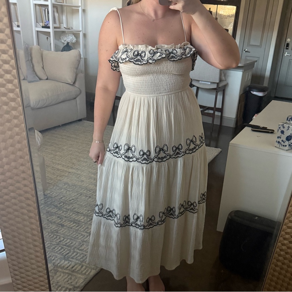 MARBLE White Maxi Dress with Black Embroidery